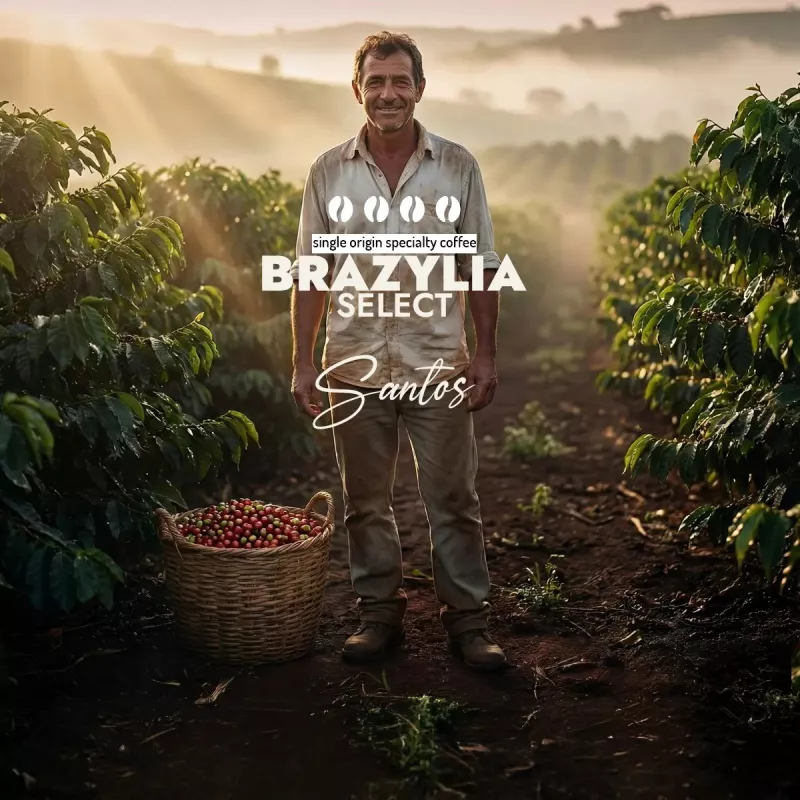 Plantacja kawy Brazylia Select Santos — Minas Gerais, Brazylia, uprawa 1 130&nbsp; m n.p.m.., świeżo palona Arabica